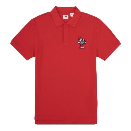 Men's Levis x SUPER MARIO Crossover Cartoon Short Sleeve POLO Red Polo Shirt 85631-0009