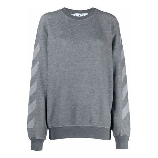 (WMNS) Off-White Logo Geometry Pattern Round Neck Pullover Hoodie Loose Fit Gray OWBA046F21JER0020909