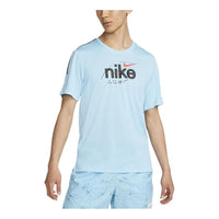Men's Nike Dri-Fit Miler D.Y.E. Alphabet Logo Sports Round Neck Short Sleeve Blue T-Shirt DQ4735-499