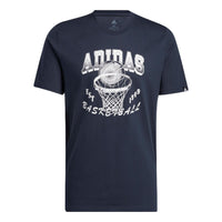 adidas Logo Basketball Pattern Round Neck Short Sleeve Navy Blue HK6717
