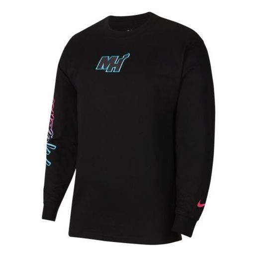Nike NBA Courtside Ce Alphabet Printing Round Neck Long Sleeves Miami Heat Black CT9408-010