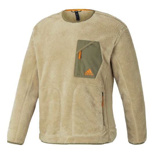 Men's adidas Round Neck Casual Sports Fleece Jacket Prairie Brown HD2722