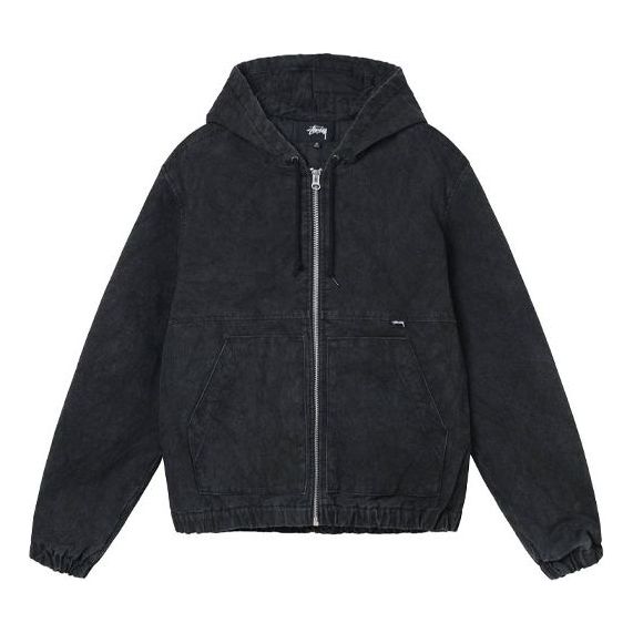 Men's Stussy FW21 Washed Hooded Jacket Black 115621
