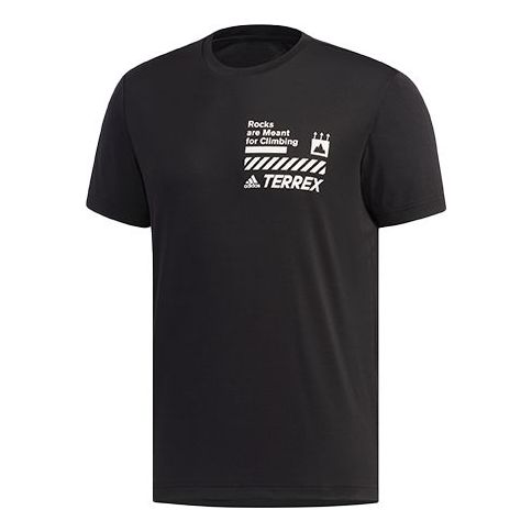 adidas XPLR Rock Tee Alphabet Printing Outdoor Casual Sports Short Sleeve Black FI9132