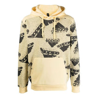 Men's adidas Logo Full Print Pullover Drawstring Hooded Long Sleeves Yellow HK0367