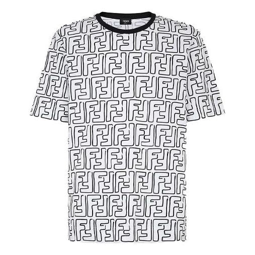 Men's FENDI Series FF Printing Round Neck Loose Short Sleeve Black White Colorblock FY0936ACNMF0QA0