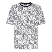 Men's FENDI Series FF Printing Round Neck Loose Short Sleeve Black White Colorblock FY0936ACNMF0QA0