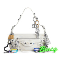 (WMNS) Balenciaga Le Cagole Small Sling Bag Used Effect With Charms 'White' 7716402AA7A9000