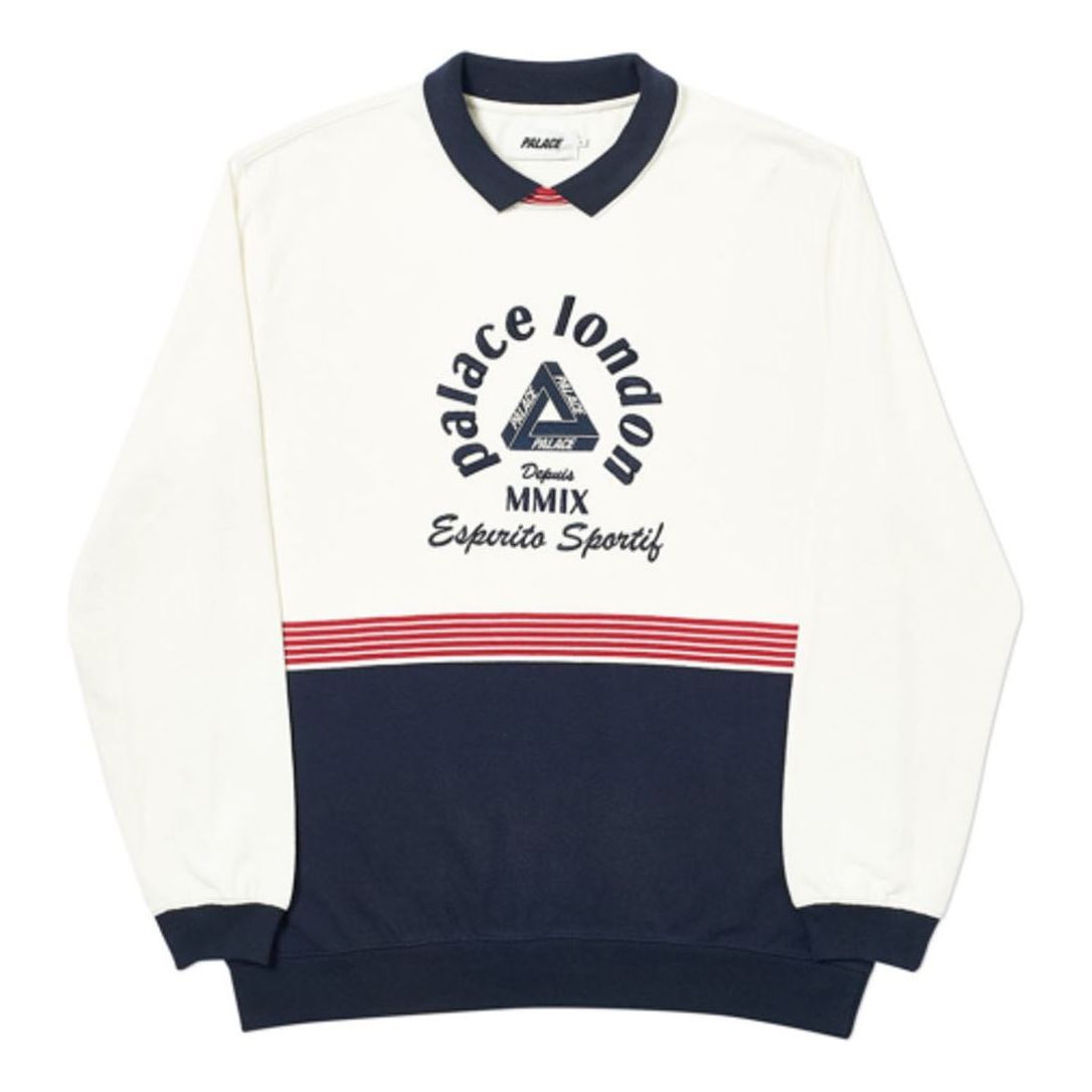 PALACE Sportif Crew White/Navy White Long Sleeves P18FW192