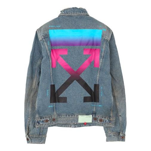 Off-White Vintage Printed Gradient Arrow Distress Denim Jacket Blue OMYE005F181660057388