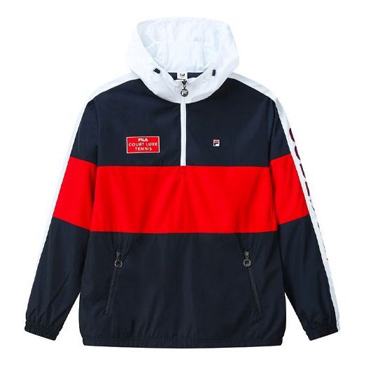 FILA Color Matching Semi-Zip Loose Sports Hooded Sweater For Men Blue A11M113701F-NV