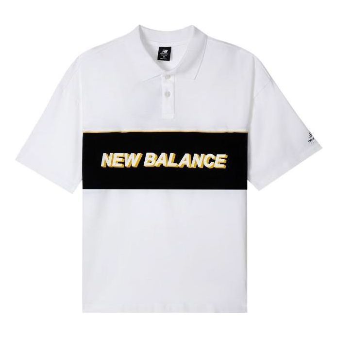 New Balance Logo Print Polo T-Shirt Asia Sizing 'White Black' AMT12376-WT