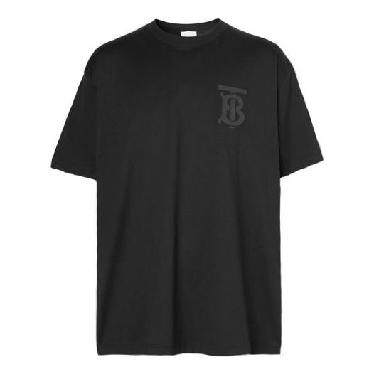 Men's Burberry Logo Printing Cotton Loose Short Sleeve Black 80318691