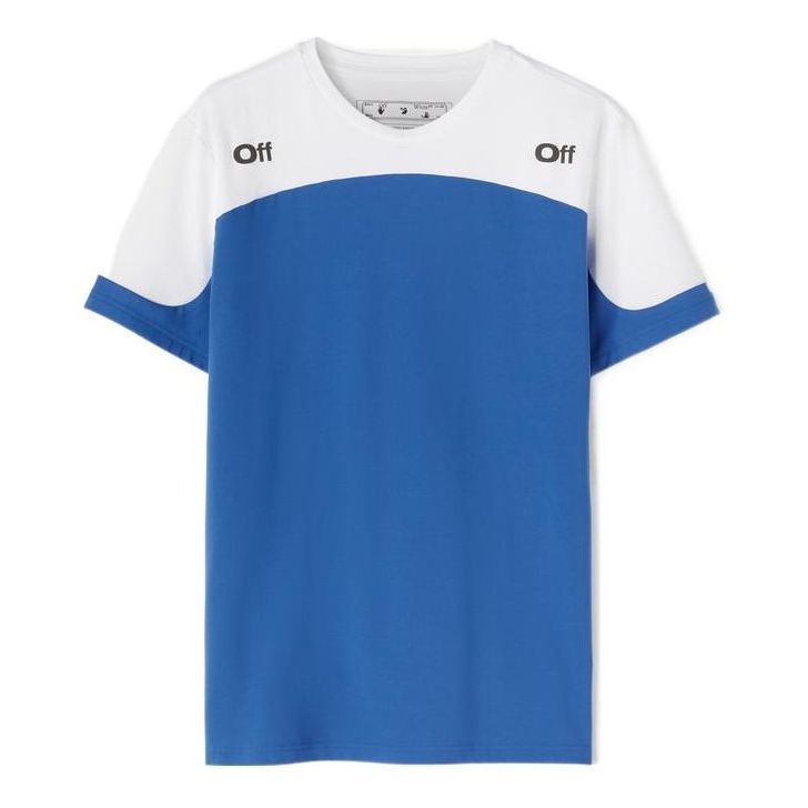 Off-White logo-print Colour Block T-shirt 'Blue White' OMVA037F22FAB0014507