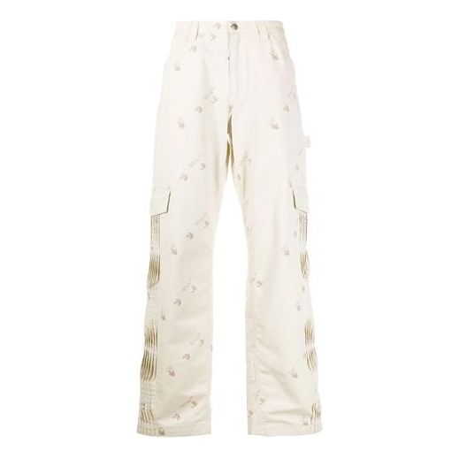 Men's Off-White Geometry Pattern Buckle Casual Long Pants/Trousers Loose Fit White OMCA156F20FAB0010310