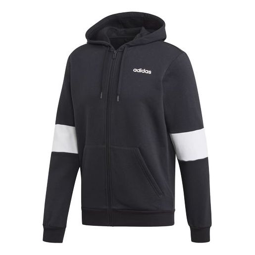 adidas Contrasting Colors Sleeve Training hooded Zipper Cardigan Black FJ6278