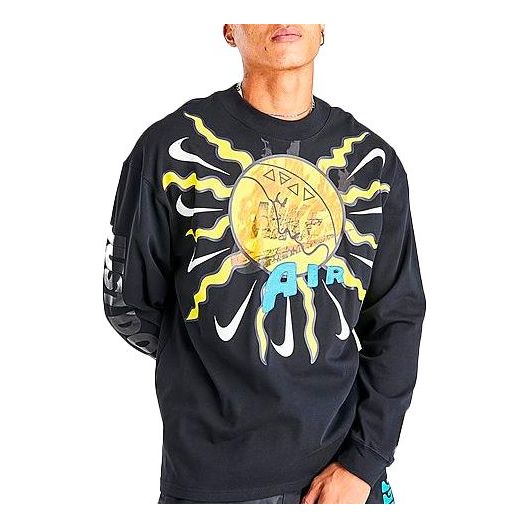 Nike Mock Element logo Printing Round Neck Long Sleeves Black DC2721-010