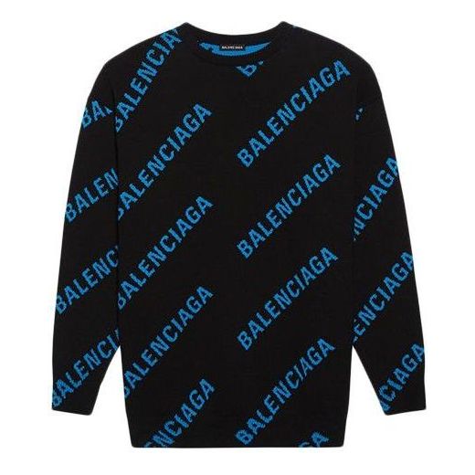 Balenciaga Allover Logo Crewneck Sweater 'Black Blue' 625970T31781165