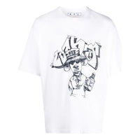 Men's Off-White FW22 Cartoon Printing Round Neck Short Sleeve Loose Fit White T-Shirt OMAA120F22JER0100110