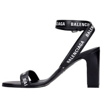 (WMNS) Balenciaga All Over Logo Sandal Heels 'Black' 630041WBAE11090