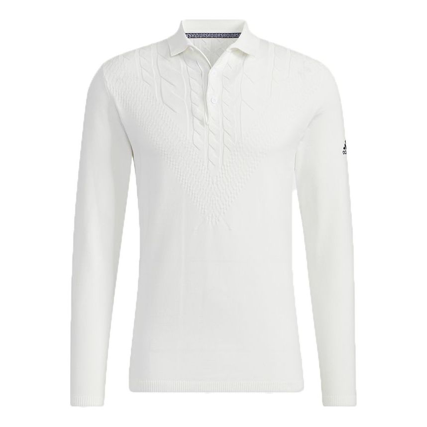 adidas Golf Solid Color Breathable Sports Long Sleeves Polo Shirt White GT3657