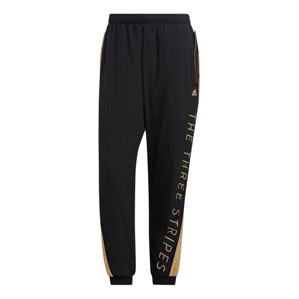 adidas Alphabet Colorblock Elastic Waistband Bundle Feet Sports Pants Men's Black Beige HM2692