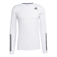 Men's adidas Solid Color Logo Printing Stripe Round Neck Long Sleeves Japanese Version White T-Shirt GM0499