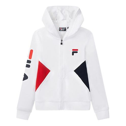 (WMNS) FILA Sports Contrasting Colors Knit hooded Jacket White F61W028506F-WT