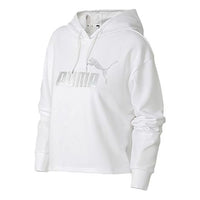 (WMNS) PUMA Essentials+ Cropped Metallic Logo Fleece Hoodie 'White Silver' 586922-52