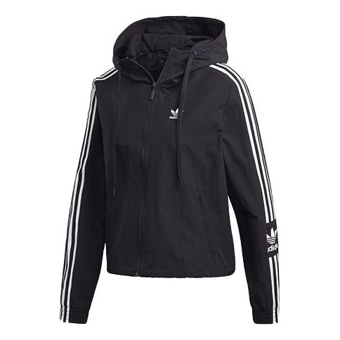 (WMNS) adidas originals Striped Print Sports Hooded Jacket Black FU1731