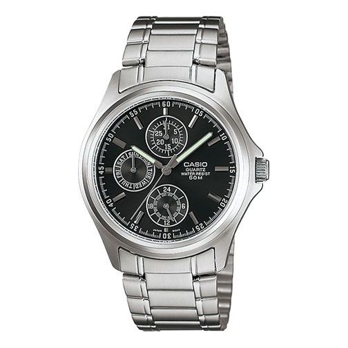 Men's CASIO STANDARD Series Retro Black Dial Silver Strap Watch Black DialSilver Strap Mens BlackSilver Analog MTP-1246D-1A