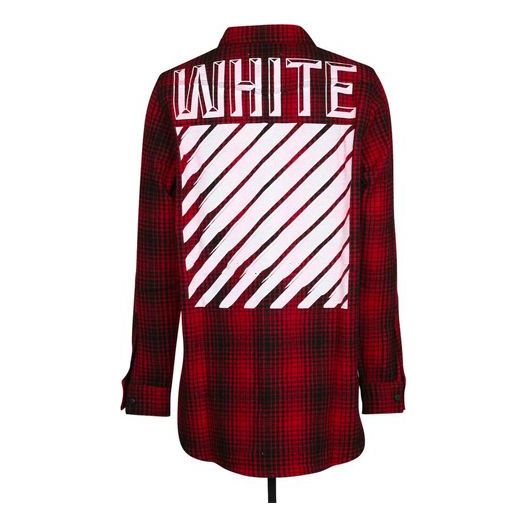 Men's Off-White Stripe Plaid Red Shirt OMGA001F150690169901