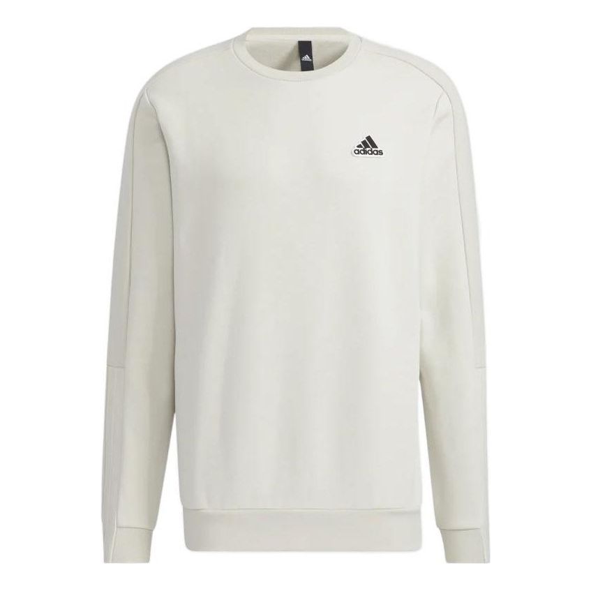 Men's adidas Solid Color Logo Sports Round Neck Stay Warm Fleece Lined Pullover Bauxite Brown HG1825