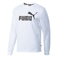 PUMA Casual Sports Full Print Logo Round Neck Fleece Lined Knit White 581796-02