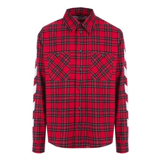 Off-White SS21 Plaid flannel Long Sleeves Shirt Loose Fit Red OMGA133S21FAB0012501
