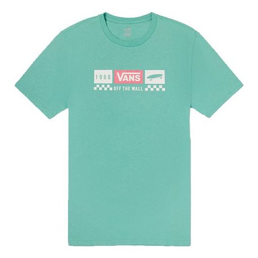 Men's Vans Alphabet Logo Printing Round Neck Short Sleeve Blue Green VN0A4MMYJ29