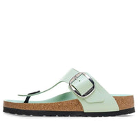 Birkenstock Gizeh Big Buckle Natural Leather Patent Narrow Fit Sandals ' High Shine Surf Green' 1026542