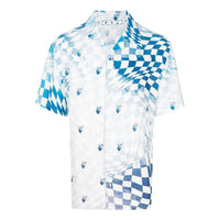 Men's Off-White Logo Printing Short Sleeve Blue Shirt OMGA163G21FAB0080145