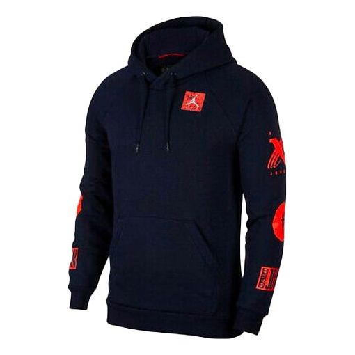 Air Jordan Air logo Printing Fleece Lined Pullover Black Red BQ0298-451