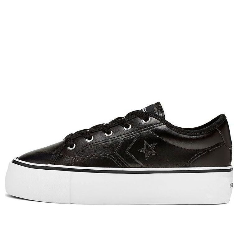(WMNS) Converse Star Replay Platform Leather Low Top Thick Sole Black White 565249C