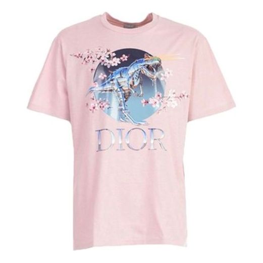 Men's DIOR x Sorayama Crossover Print Sakura Dragon Printing Short Sleeve Pink 933J602B0533-485