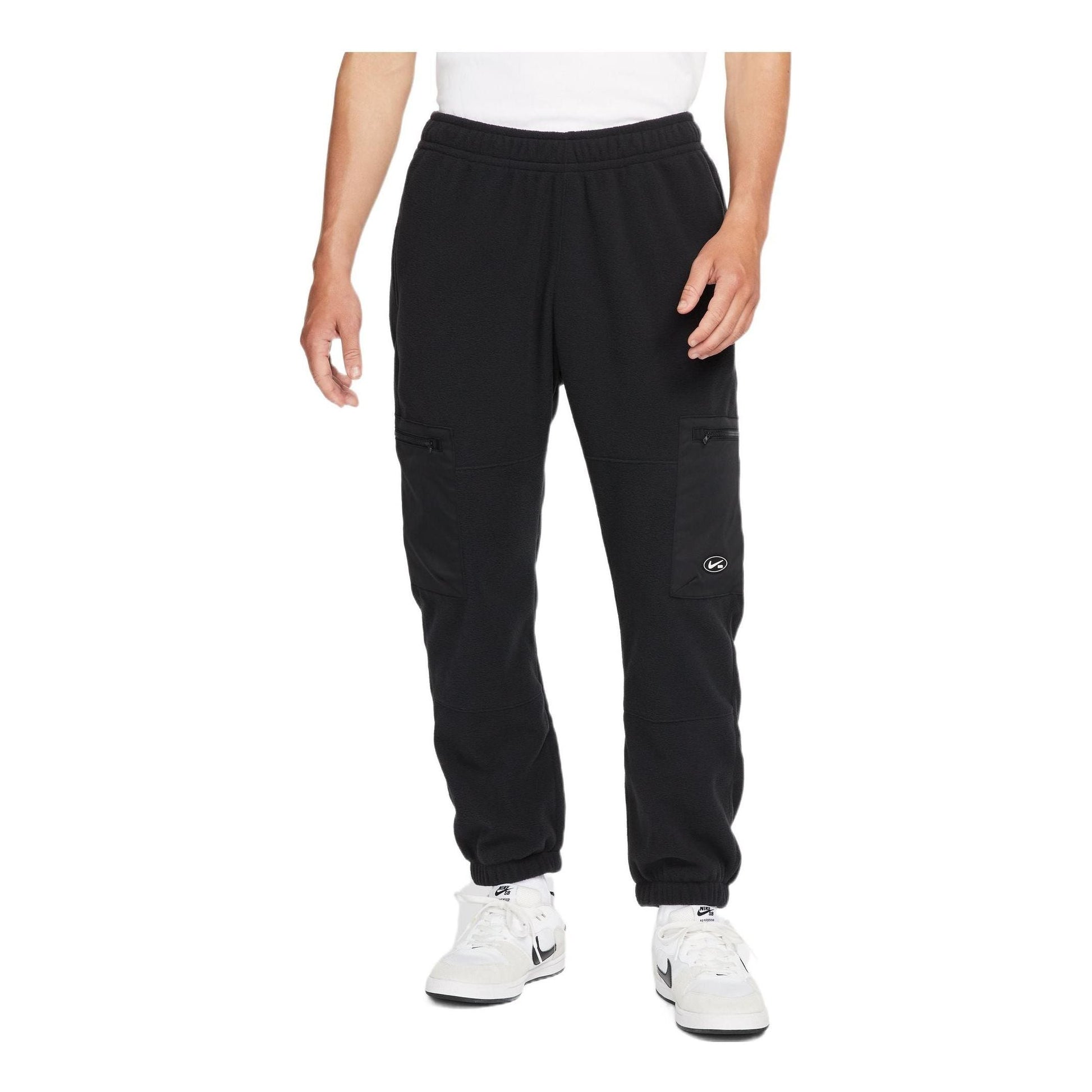 Men's Nike SB Solid Color Lacing Casual Skateboard Polar Fleece Sports Pants/Trousers/Joggers Black DA4196-010
