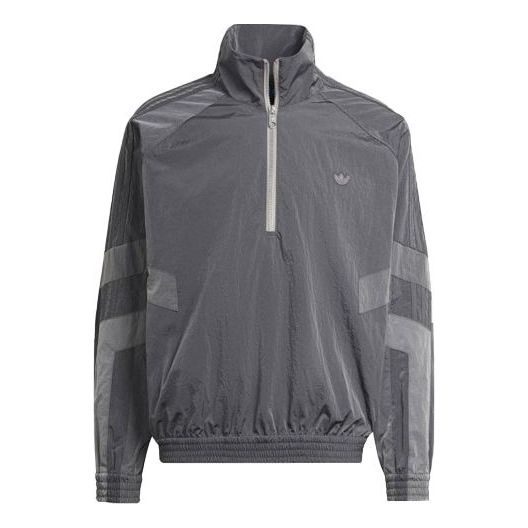 adidas originals Blue Version Series Casual Half Zipper Stand Collar Jacket Gray HD2233