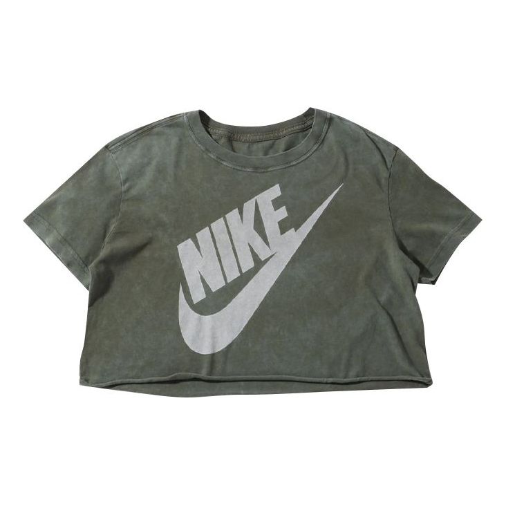 (WMNS) Nike Sportswear Wash Futurura Logo Printing Short Sleeve Olive Green CT8930-222