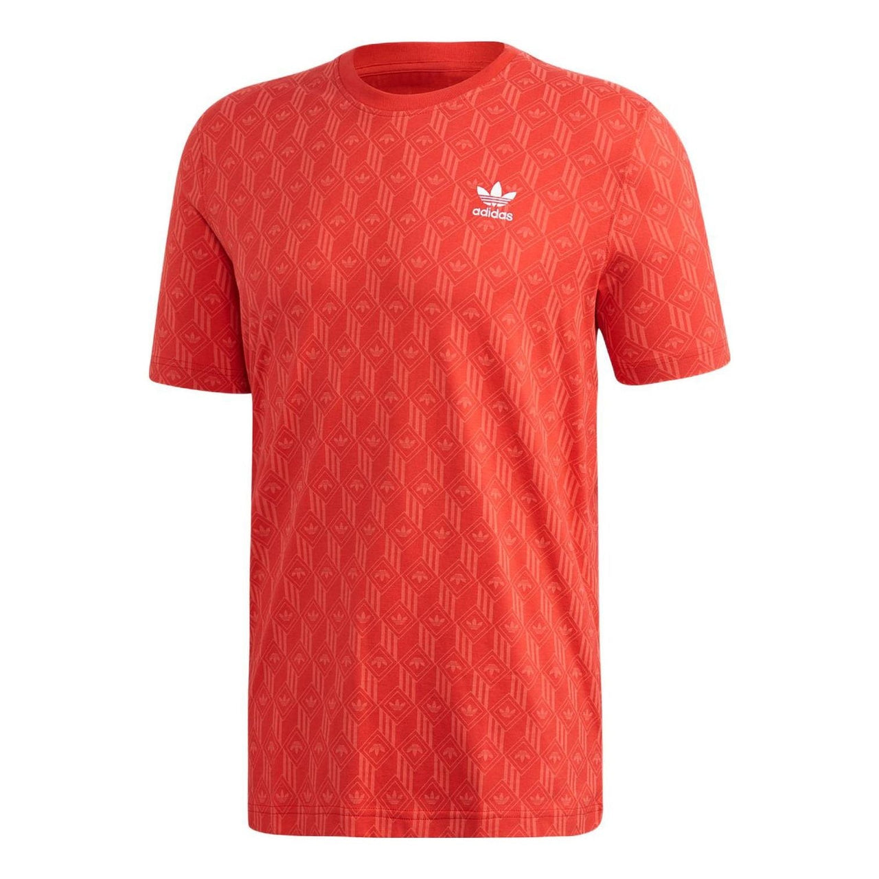 Men's adidas originals Plaid Logo Full Print Round Neck Short Sleeve Orange T-Shirt FM3426