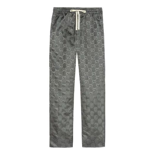Men's Gucci Off The Grid Series FW21 Double G Pattern Drawstring Nylon Casual Long Pants/Trousers Gray 656671-ZAEBN-1126
