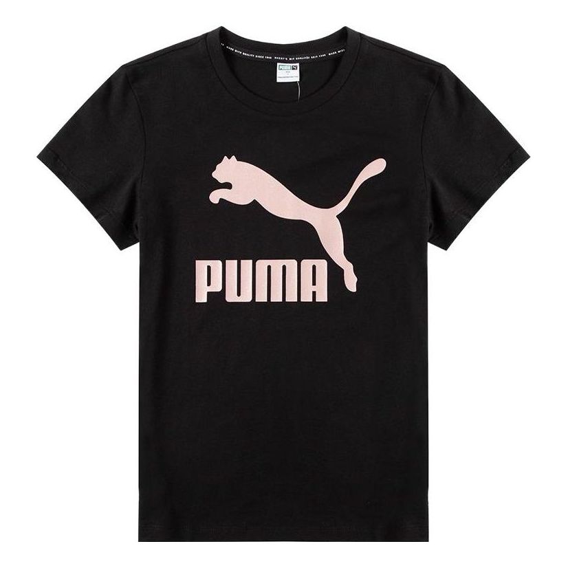 (WMNS) PUMA Classics Logo Tee Big Logo Printing Sports Short Sleeve Black 536351-01