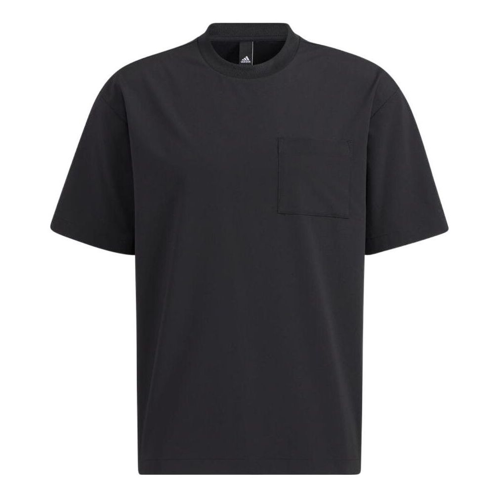 Men's adidas Solid Color Pocket Round Neck Pullover Short Sleeve Japanese Version Black T-Shirt HD0019