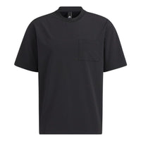 Men's adidas Solid Color Pocket Round Neck Pullover Short Sleeve Japanese Version Black T-Shirt HD0019