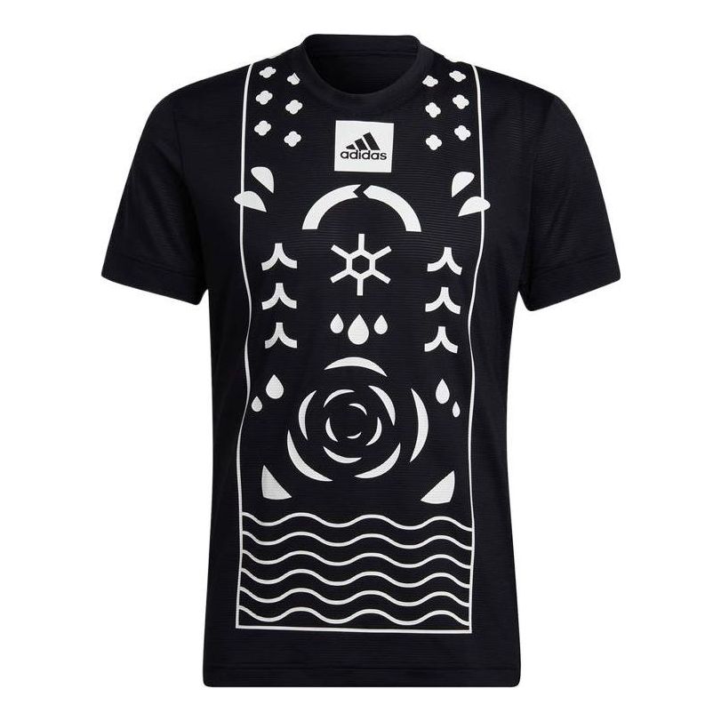 adidas Geometry Pattern Logo Printing Round Neck Short Sleeve Black HA2552